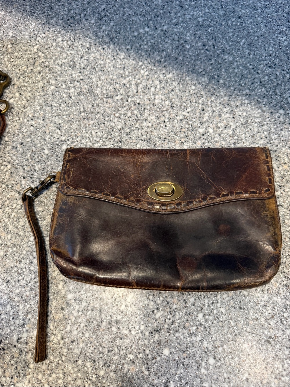 Vintage Dark Brown Leather Wristlet Clutch